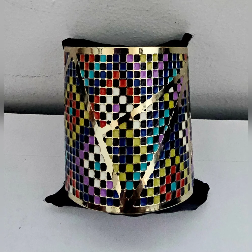 nOir Signed Colorful Mosaic Cuff Bracelet